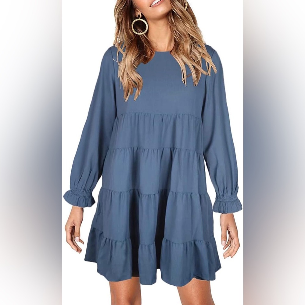 298. SMALL Joteisy Women's Babydoll Ruffle Short Sleeve Casual Loose Flowy Swing